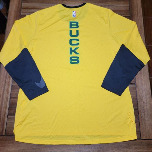 Nike Dri-Fit NBA LS Yellow Milwaukee Bucks Jersey - Size XL - Picture 4 of 7